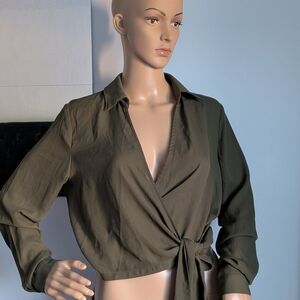 PrettyLittleThing Khaki Wrap Blouse